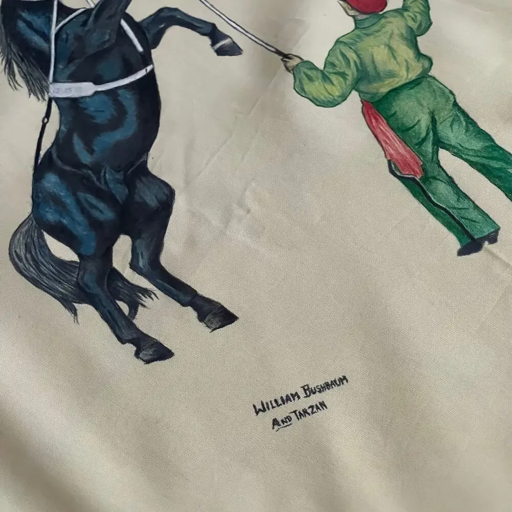 Vintage Equestrian Scarf Featuring Horse and Jockey Motif 30 x 33